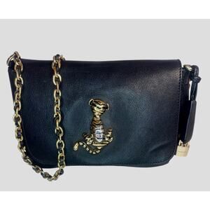 Mulberry Black Leather Crossbody Tiger Lock Bag Gold Hardware w Dust Bag
